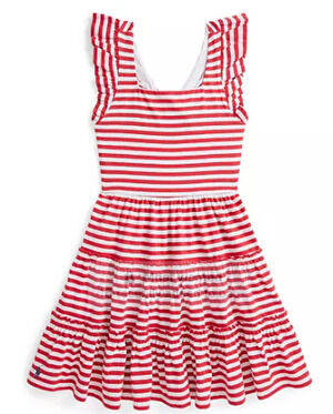 Polo Ralph Lauren Big Girls Striped Ruffled Jersey Dress 3M